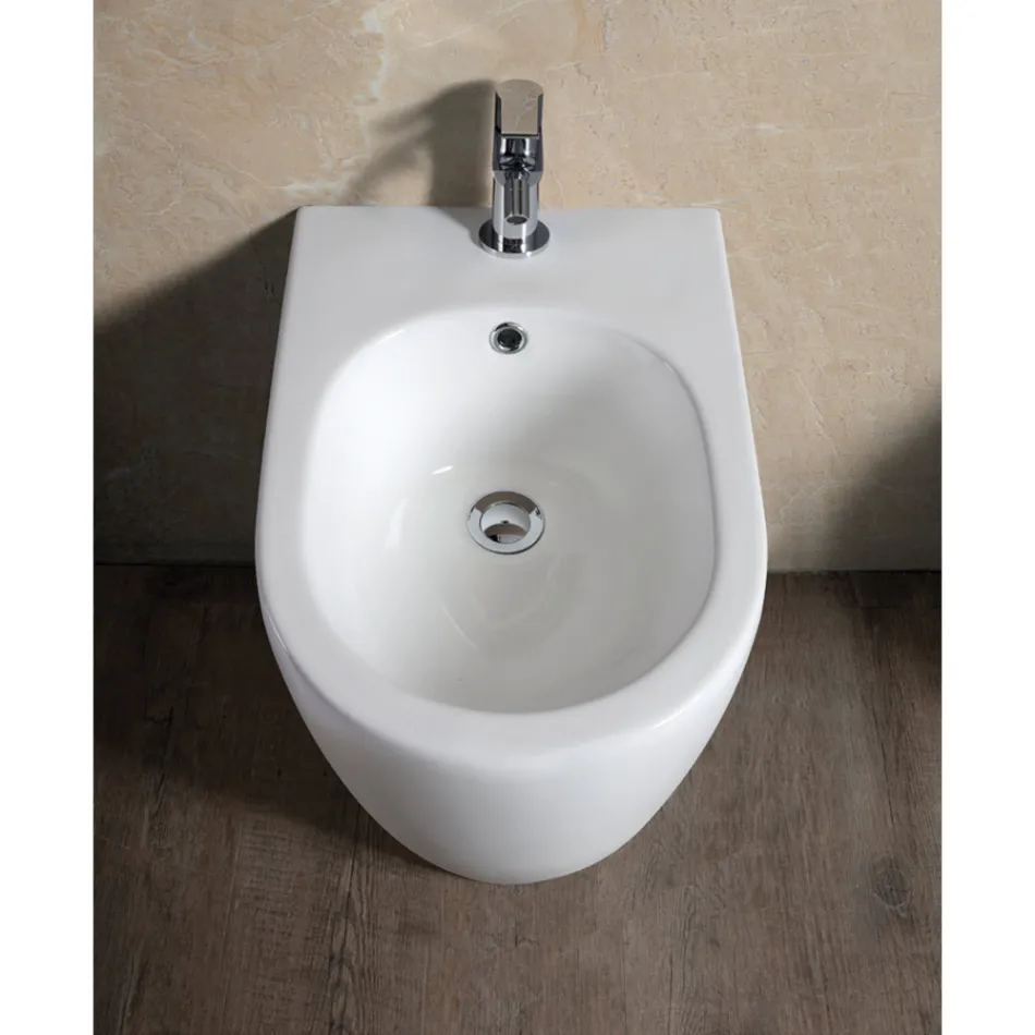 Aster Floor-Mounted Single-Hole Bidet in Durable White Ceramic with a Modern Design Viadurini