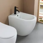 Floor-mounted single-hole bidet in durable white ceramic with a modern design - Olmo Viadurini