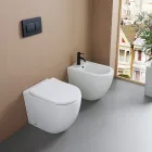 Floor-mounted single-hole bidet in durable white ceramic with a modern design - Olmo Viadurini