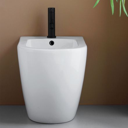 Floor-mounted single-hole bidet in durable white ceramic with a modern design - Olmo Viadurini