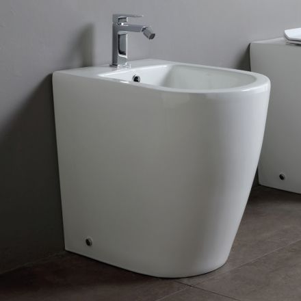 Single-Hole Bidet with Shifted Drain in Ceramic with a Modern Design - Oleandro  Viadurini