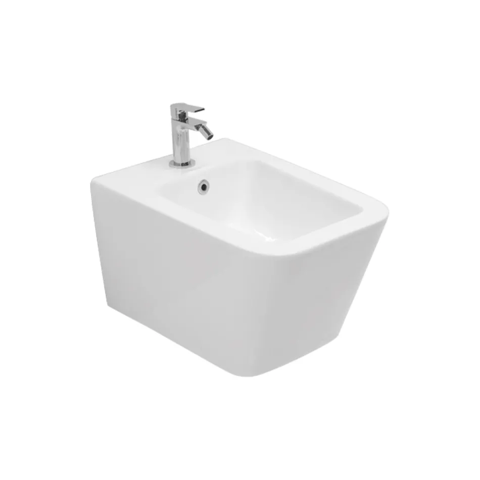 Single-Hole Wall-Hung Bidet in White Ceramic with an Elegant Modern Design - Giunco Viadurini