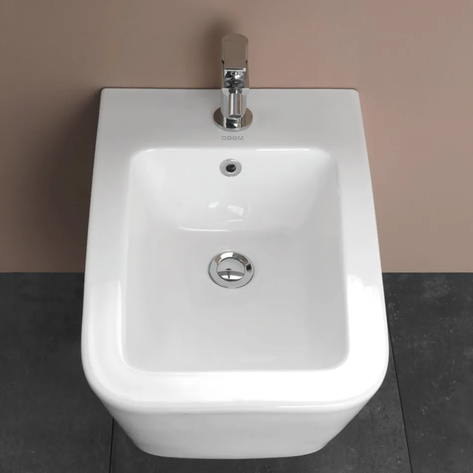 Single-Hole Wall-Hung Bidet in White Ceramic with an Elegant Modern Design - Giunco Viadurini