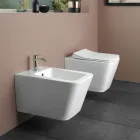 Single-Hole Wall-Hung Bidet in White Ceramic with an Elegant Modern Design - Giunco Viadurini