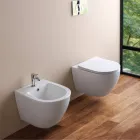 Single-Hole Wall-Hung Bidet in White Ceramic with a Modern Design - Ginepro Viadurini