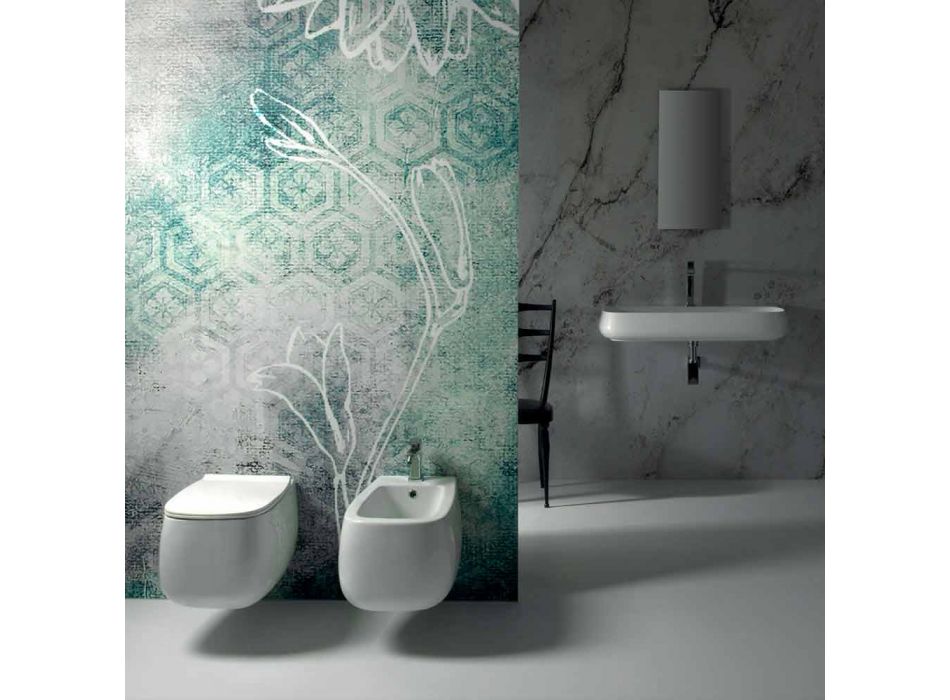 Design suspended bidet in white Gaiola ceramic, made in Italy Viadurini