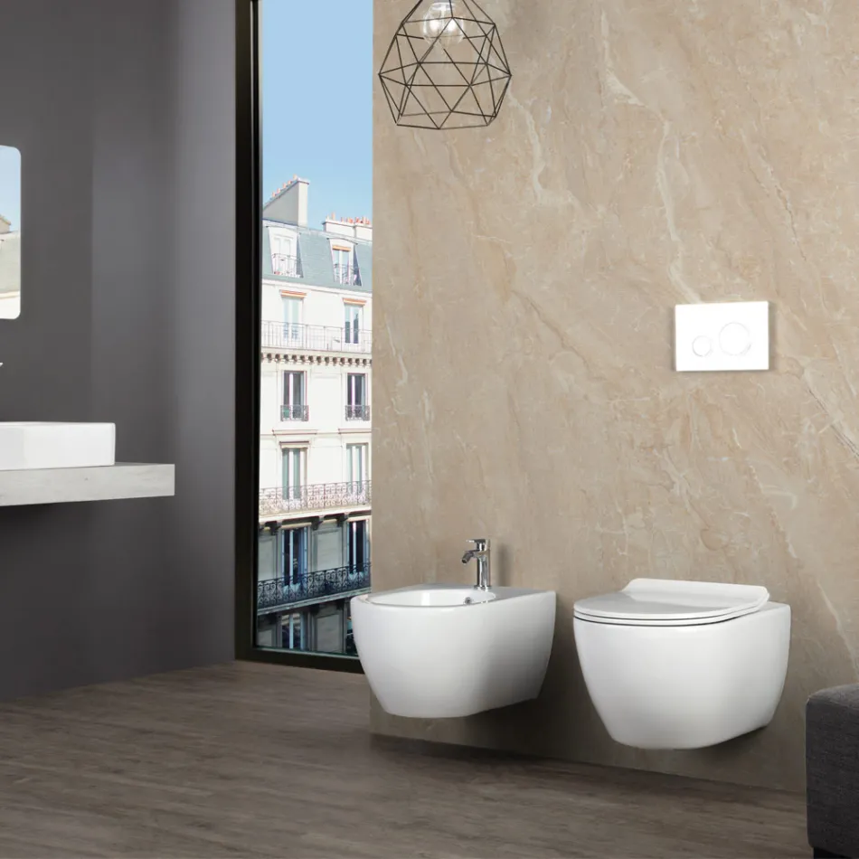 Aster - Wall-Hung Bidet in Durable White Ceramic with a Modern Design Viadurini