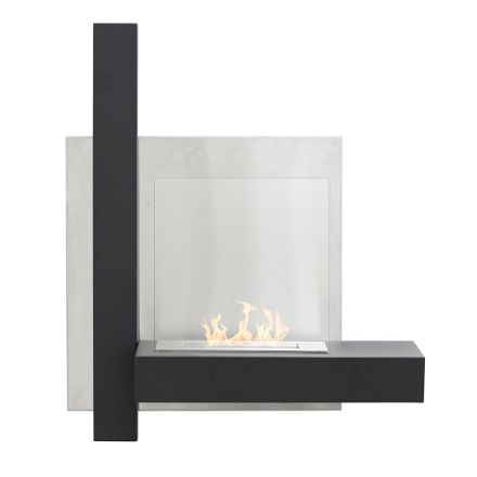Wall Bioethanol Bio Fireplace in Black Metal and Tempered Glass - Martin Viadurini