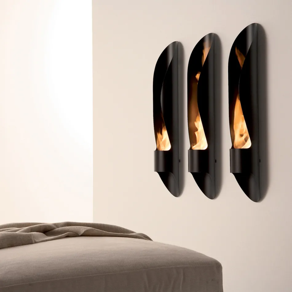 Wall Bio-fireplace of Tubular and Modern Design in Black Steel - Jackson Viadurini