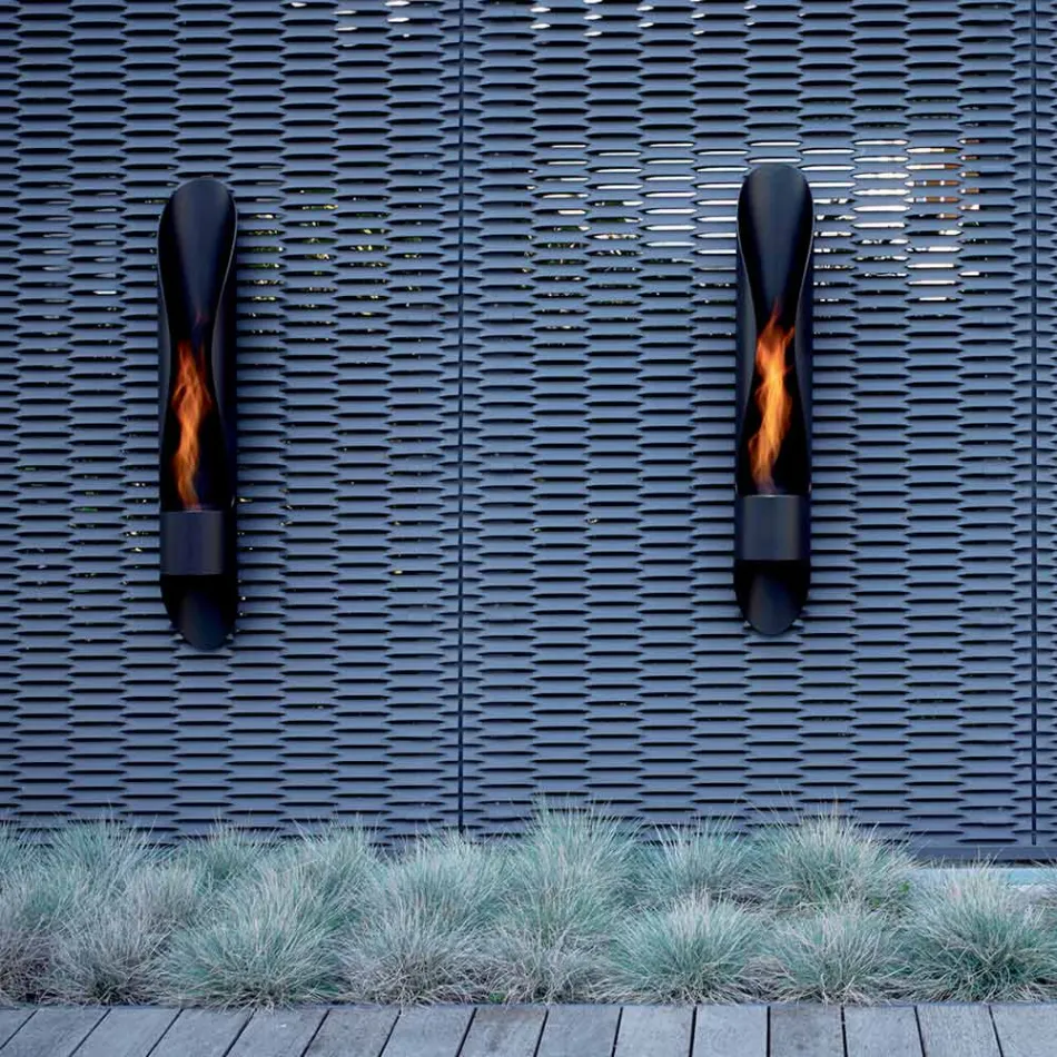 Wall Bio-fireplace of Tubular and Modern Design in Black Steel - Jackson Viadurini