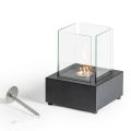 Table Bio-fireplace in Tempered Glass with Base in Black Metal - Coriano
