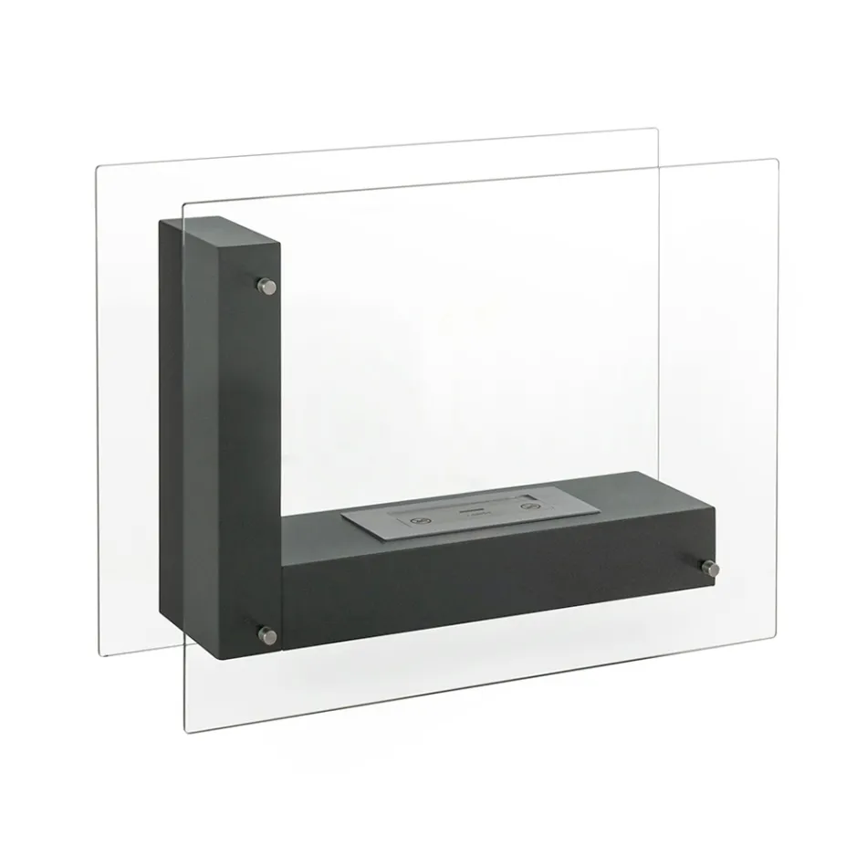 Floor biofireplace with double-sided structure in glass and black metal - Squillo Viadurini