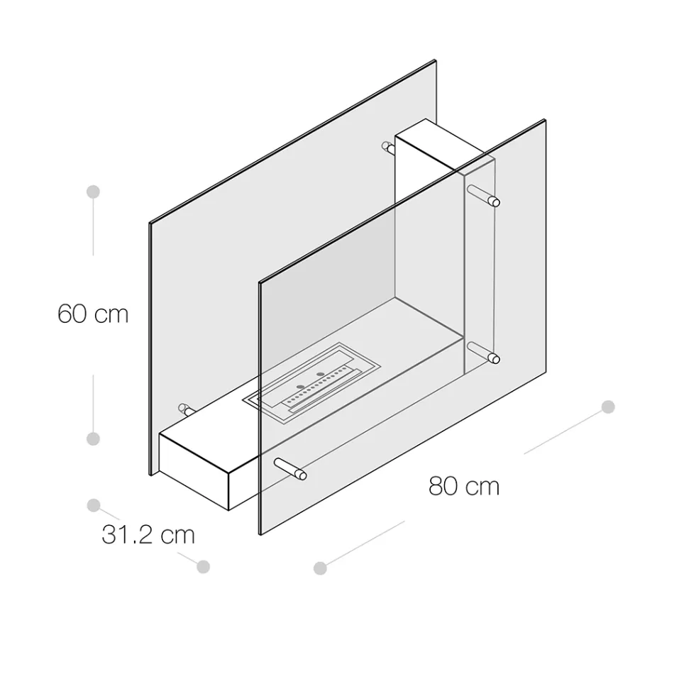 Floor standing biofireplace with double-sided structure in glass and black metal - Squillo Viadurini