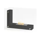 Floor biofireplace with double-sided structure in glass and black metal - Squillo Viadurini