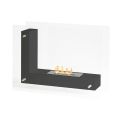 Floor biofireplace with double-sided structure in glass and black metal - Squillo