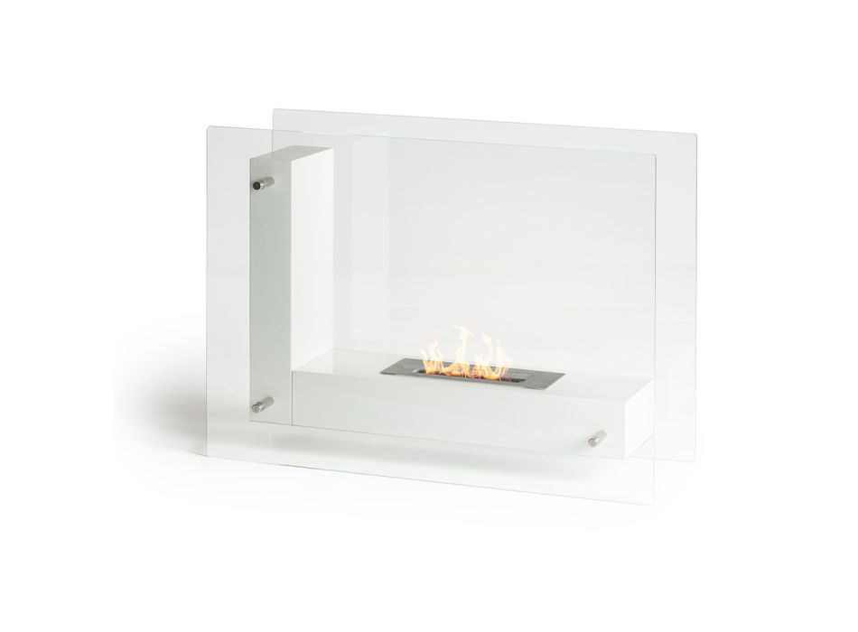 Floor Bio-Fireplace with Double-Sided Structure in Glass and Metal - Planeto Viadurini