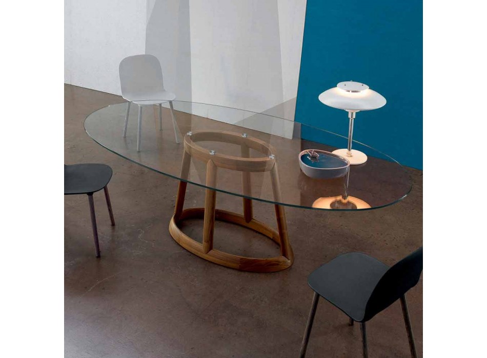 Bonaldo Greeny oval table in crystal and wood design made in Italy