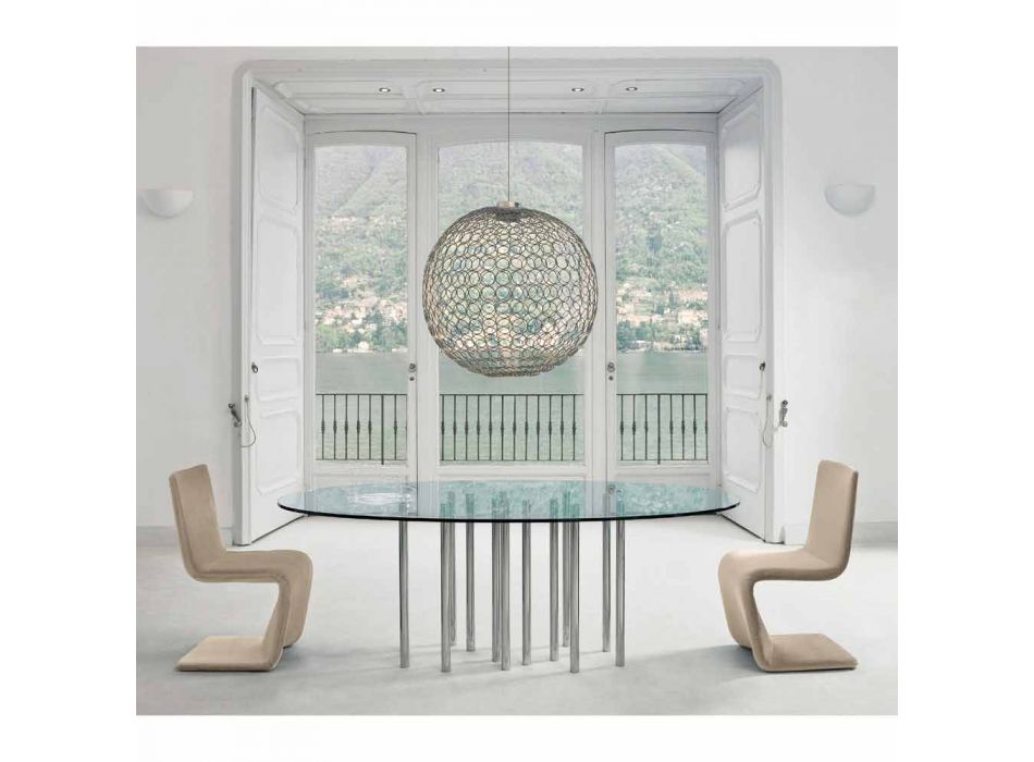 Bonaldo Mille round table in crystal and chromed steel made in Italy