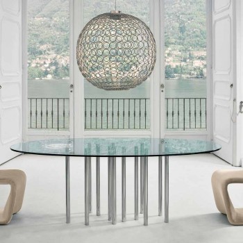 Bonaldo Mille round table in crystal and chromed steel made in Italy