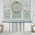 Bonaldo Mille round table, crystal and chromed steel, made in Italy