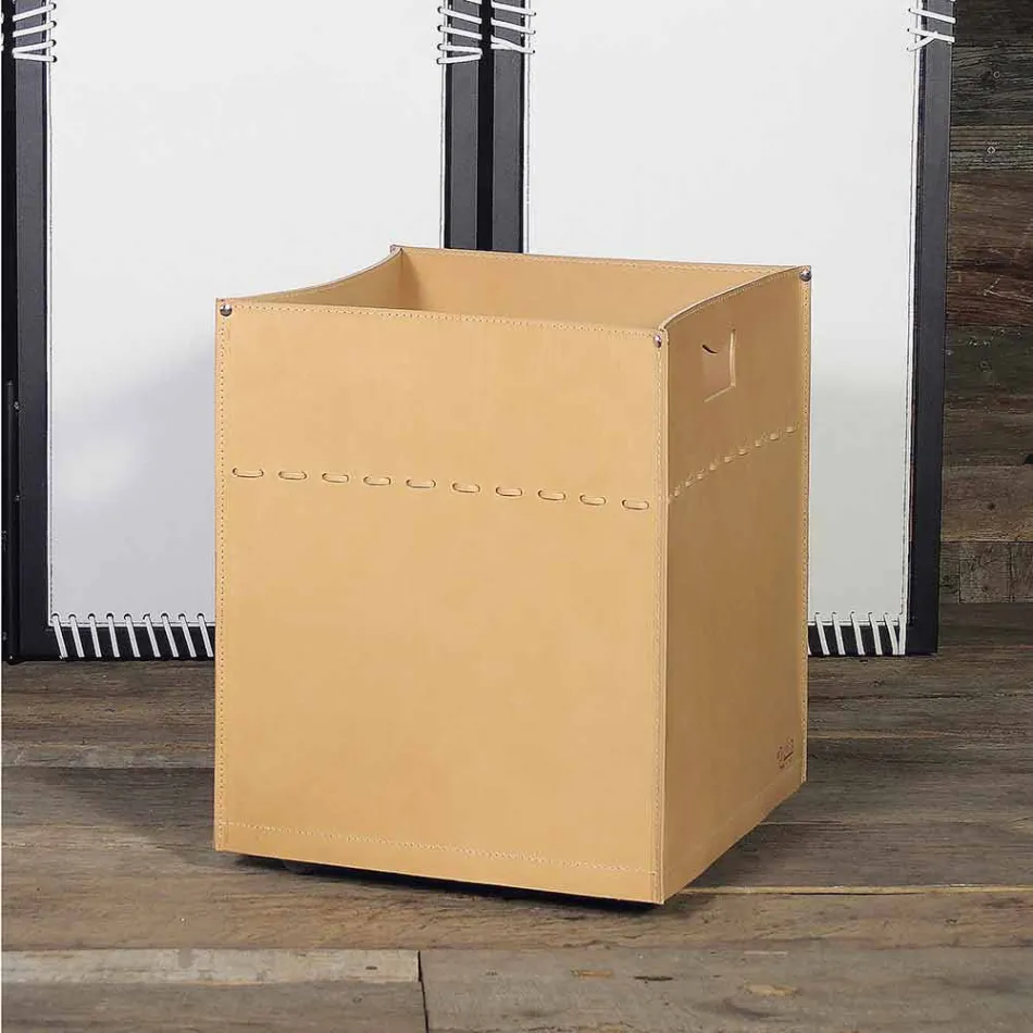 Firewood Bag in Neutral Leather 100% Made in Italy Viadurini