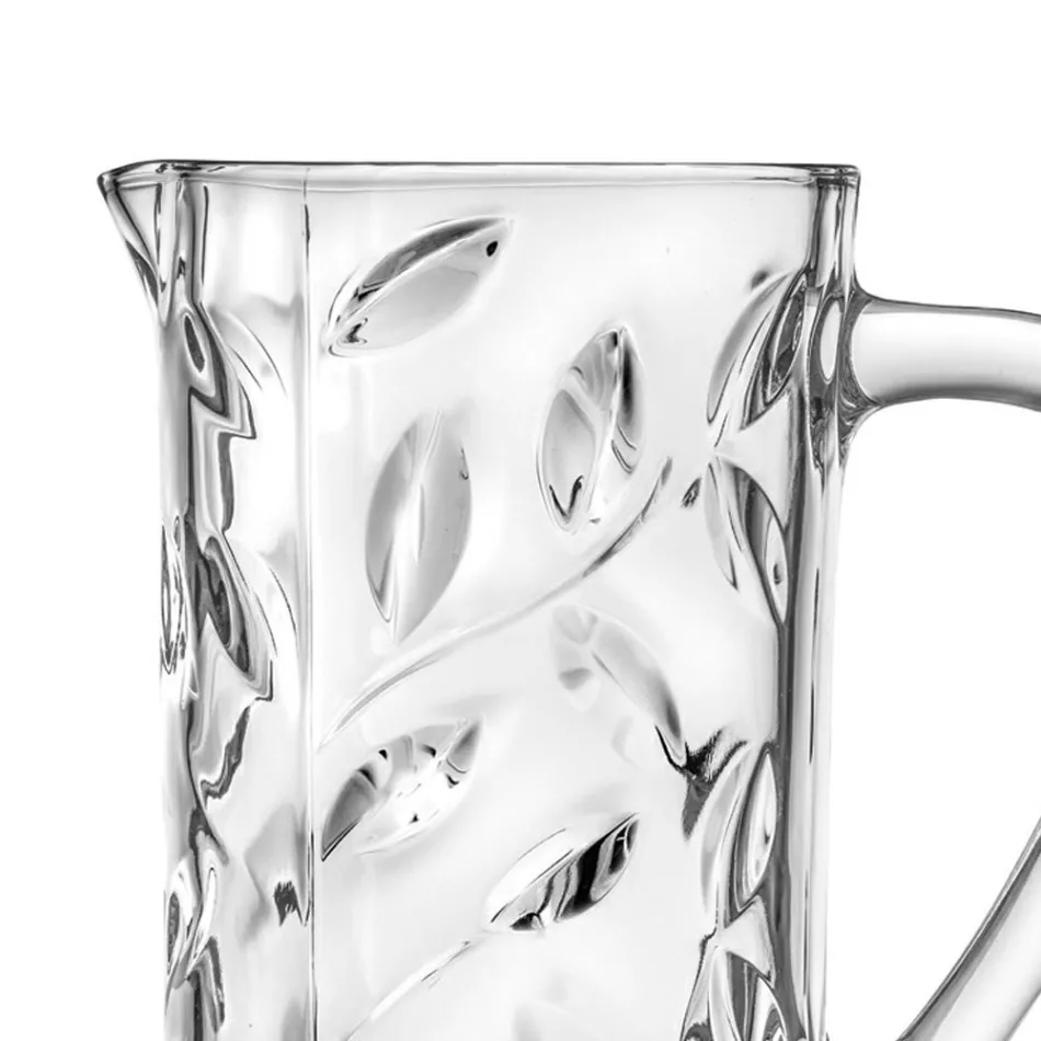 Ecological Crystal Jug with Leaf Decoration in 2 Pieces - Magnolio Viadurini