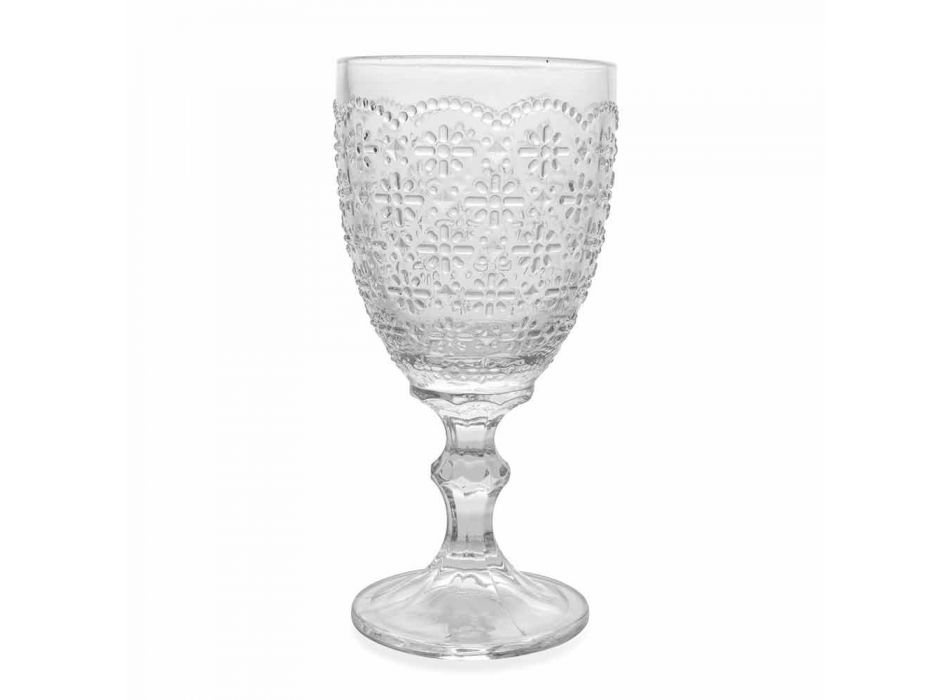 Goblet Glass in Transparent Glass with Relief Decorations, 12 Pieces - Trapani Viadurini
