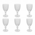 Goblet Glass in Transparent Glass with Relief Decorations, 12 Pieces - Trapani