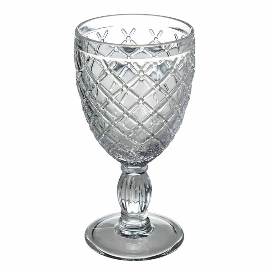 Wine or Water Goblet in Colored or Transparent Glass with Decorations, 12 Pieces - Rocca Viadurini