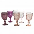 Colored Goblets in Glass and Coral Decoration, 12 Pieces - Crimson