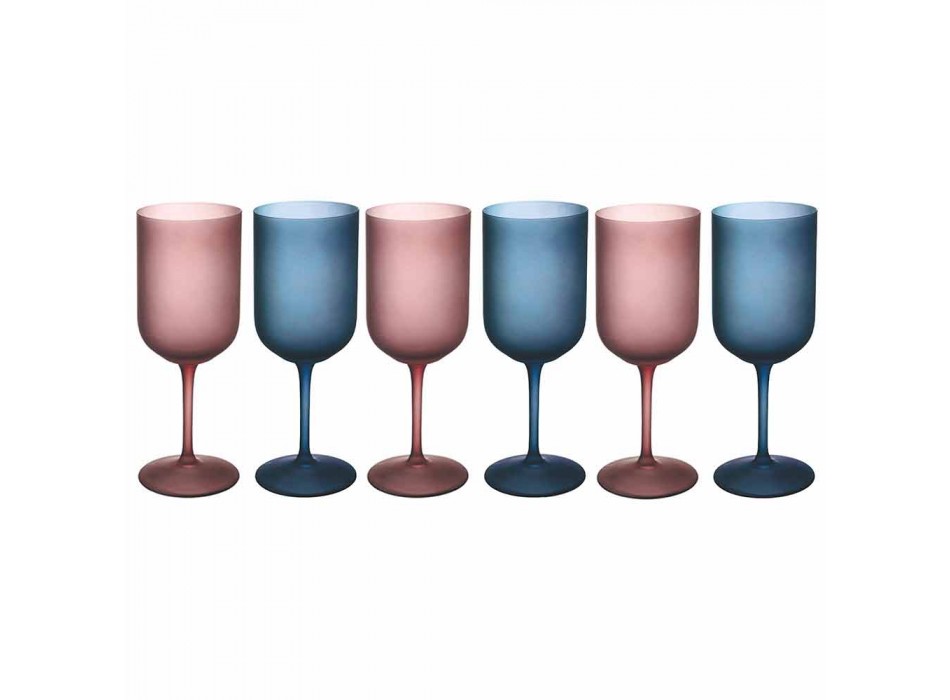 Colored Wine Glasses in Frosted Glass with Ice Effect 12 Pieces - Norvegio Viadurini