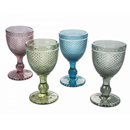 Colored and Decorated Water or Wine Glasses 12 Pieces - Lozenge Viadurini