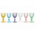 Liqueur Goblets in Colored Glass and Rhombus Decoration 12 Pieces - Brillo
