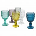 Colored Glass Decorated Goblets Water or Wine Service 12 Pieces - Mix