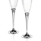 Luxury Flute Goblets in Glass, Metal and Heart Crystals 2 Pieces - Quost Viadurini