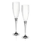 Luxury Flute Goblets in Glass, Metal and Heart Crystals 2 Pieces - Quost Viadurini
