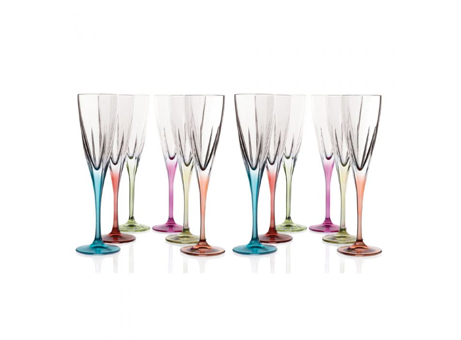 Flute Glasses in Colored or Transparent Ecological Crystal 12 Pcs - Amalgam Viadurini