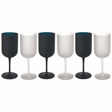 Goblets in Frosted Glass White and Black Wine Service 12 Pieces - Norvegiomasai Viadurini