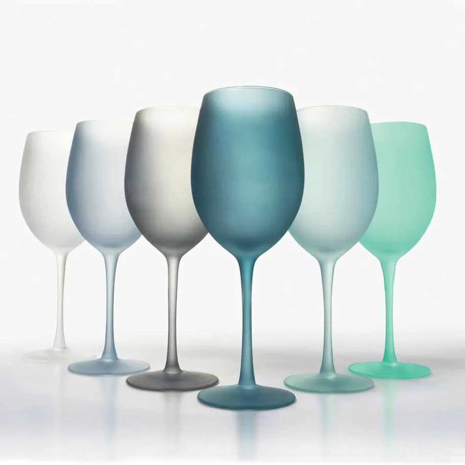 Colored Wine Glasses in Frosted Glass with Ice Effect, 12 Pieces - Autumn Viadurini