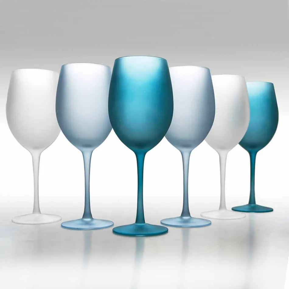 Colored Wine Glasses in Frosted Glass with Ice Effect, 12 Pieces - Autumn Viadurini