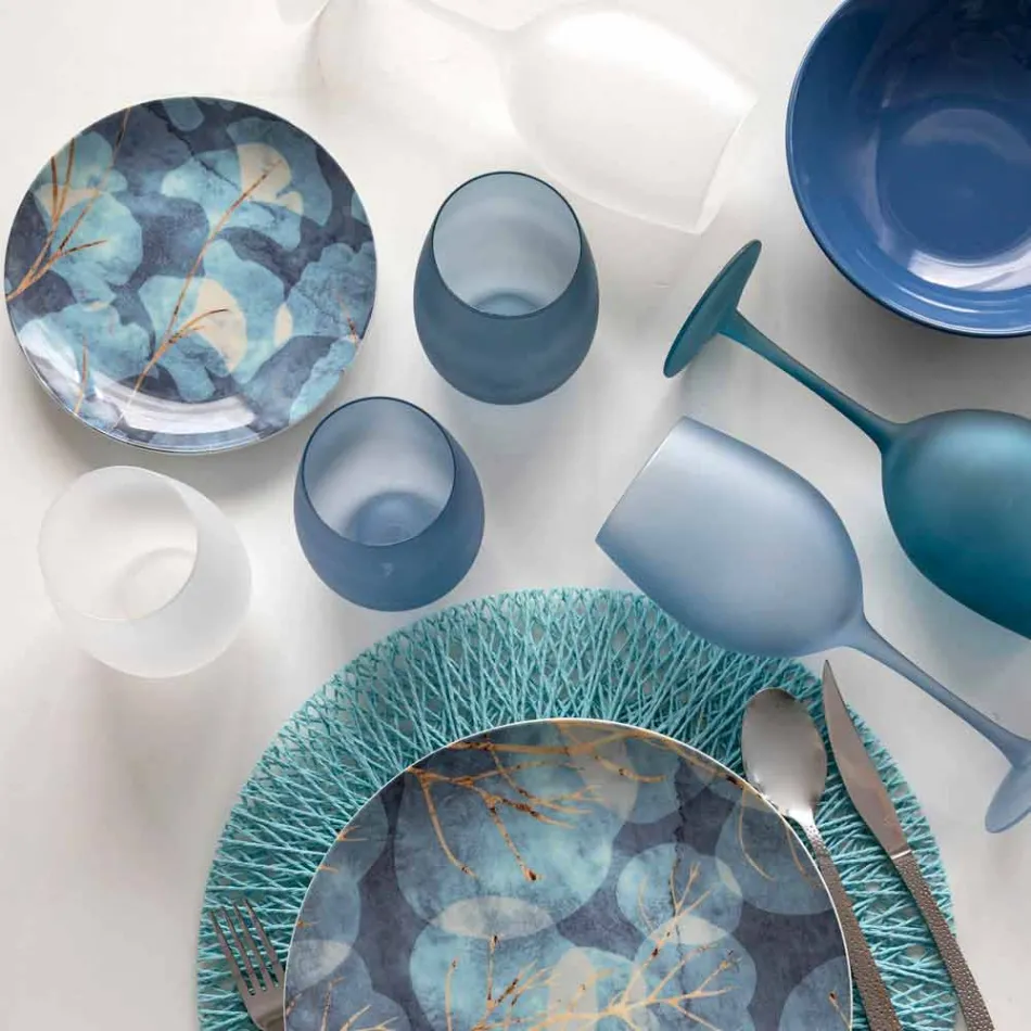 Colored Wine Glasses in Frosted Glass with Ice Effect, 12 Pieces - Autumn Viadurini