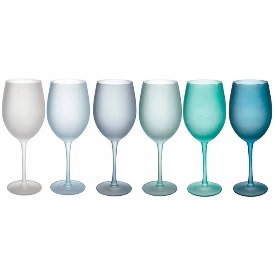 Colored Wine Glasses in Frosted Glass with Ice Effect, 12 Pieces - Autumn Viadurini