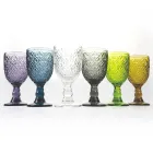 Wine or Water Goblets in Colored Glass and Arabesque Decoration 12 Pieces - Morocco Viadurini