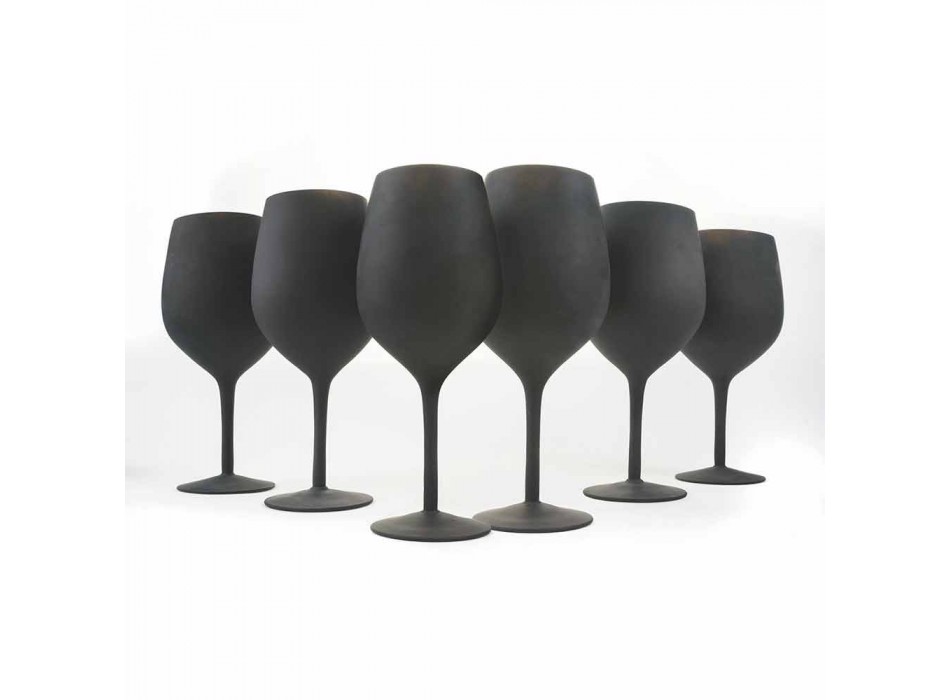 Red or White Wine Goblets in Black Glass Full Service 12 Pieces - Oronero Viadurini