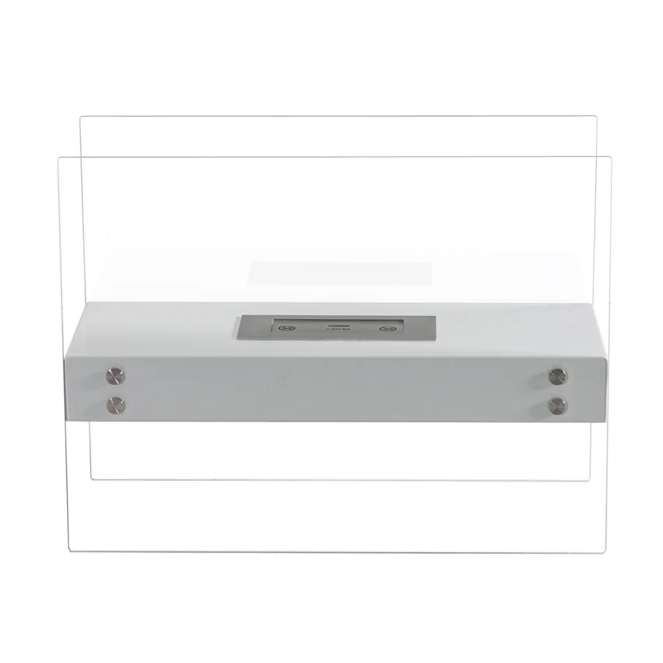 Bioethanol Floor Fireplace in White Metal and Tempered Glass - Timon Viadurini