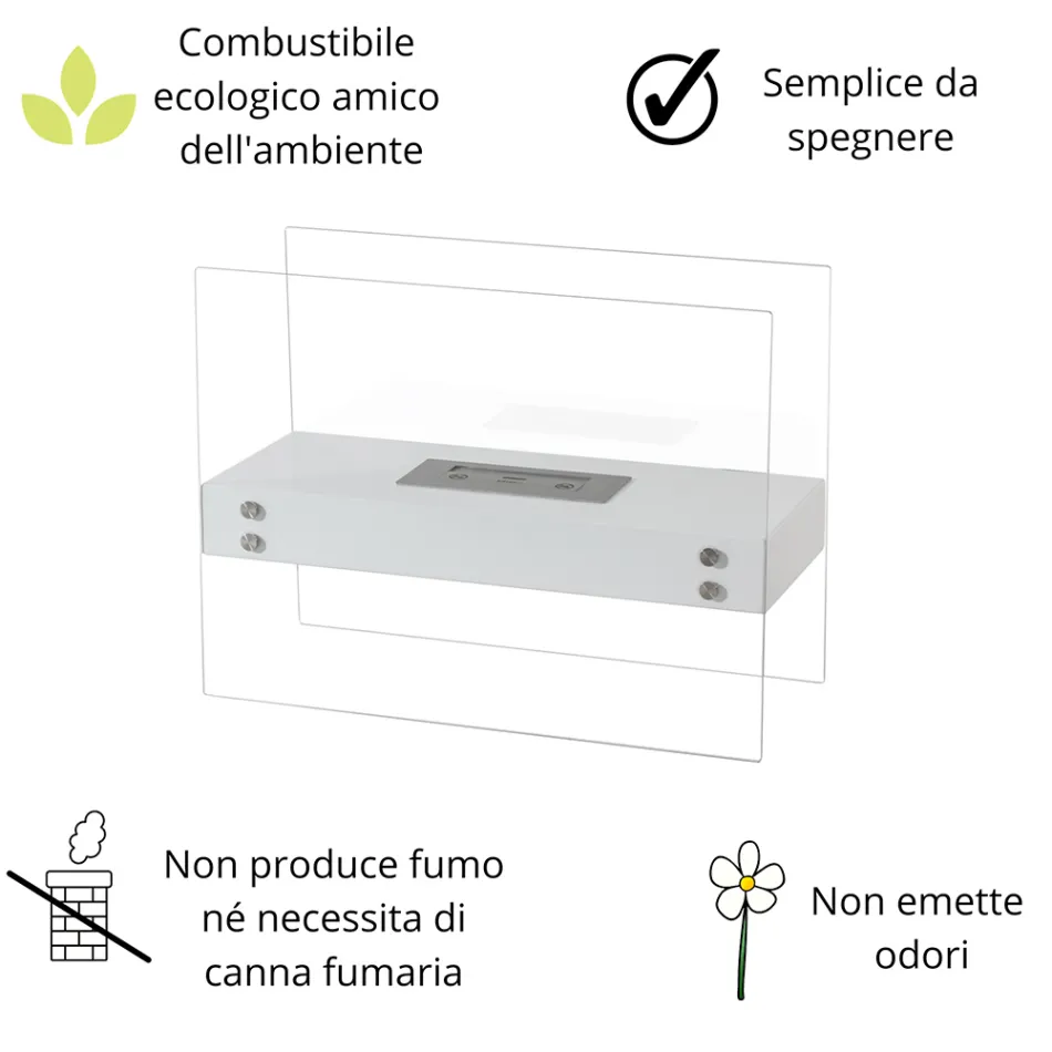 Bioethanol Floor Fireplace in White Metal and Tempered Glass - Timon Viadurini