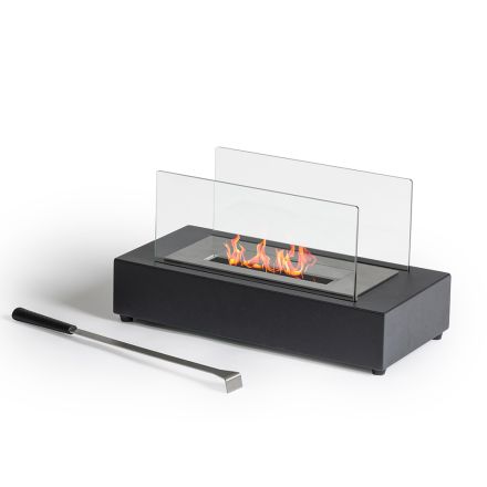 Table Bioethanol Fireplace in Tempered Glass and Black Metal - Fiandre Viadurini