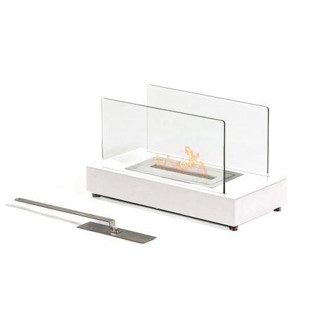 Tabletop Bioethanol Fireplace in Tempered Glass and Metal - Silver Viadurini