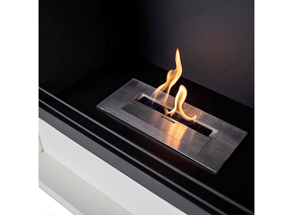 Floorstanding Bioethanol Fireplace in Metal with Wooden Structure - Snoopy Viadurini