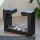 Floor Bioethanol Fireplace in Black Metal and Tempered Glass - Plutanium Viadurini